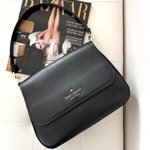 kate spade Black Leather Shoulder Bag with Gold Hardware